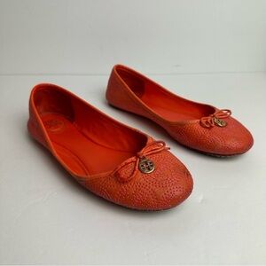 Tory Burch Chelsea Stitched Logo Ballet Flats Women's Size 7.5 Fire Orange